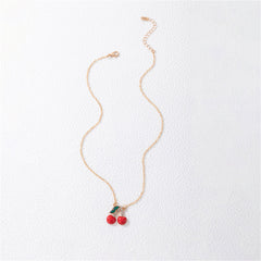 Red Enamel & Cubic Zirconia Cherry Cluster Pendant Necklace