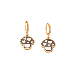 Brown & White Mushroom Huggie Earrings