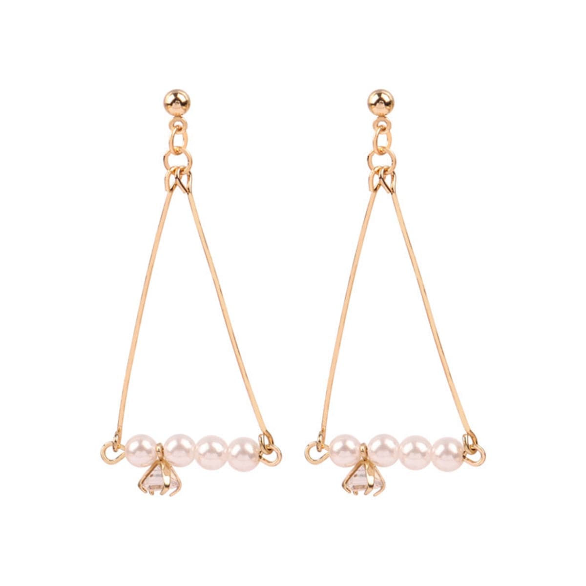 Pearl & 18K Gold-Plated Charm Open Triangle Drop Earrings