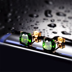 Green Crystal & 18k Rose Gold-Plated Square Stud Earrings - streetregion