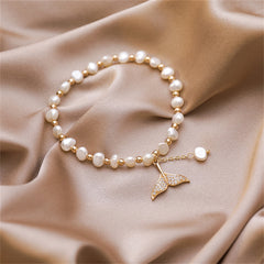 Cubic Zirconia & Pearl 18K Gold-Plated Mermaid Tail Stretch Bracelet