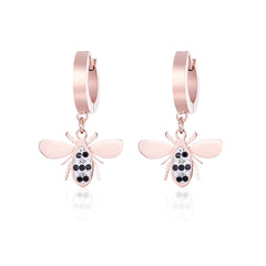 Cubic Zirconia & Rose Gold-Plated Bee Drop Earrings