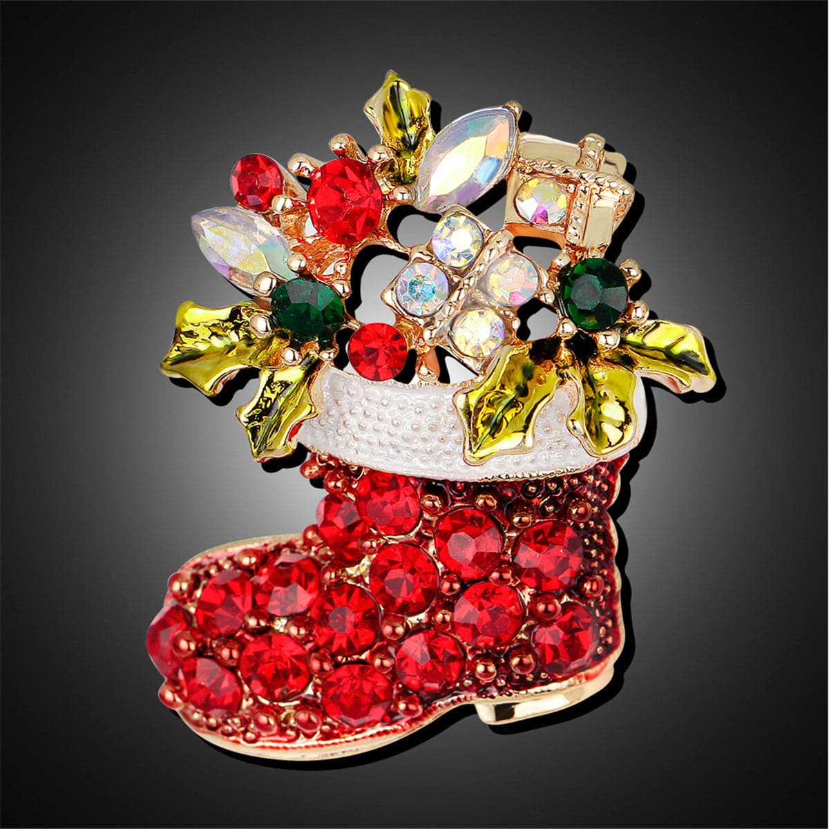 Cubic Zirconia & 18K Gold-Plated Stocking Brooch