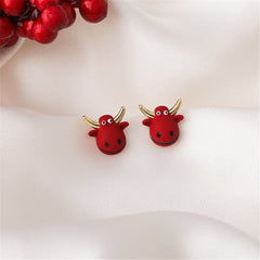 Red Polymer Clay & 18K Gold-Plated Cattle Stud Earrings