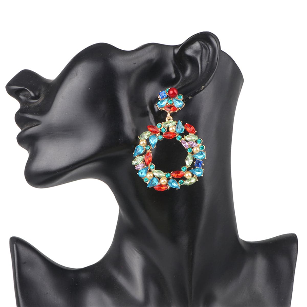 Blue Crystal & Cubic Zirconia Pearl 18K Gold-Plated Open Drop Earrings