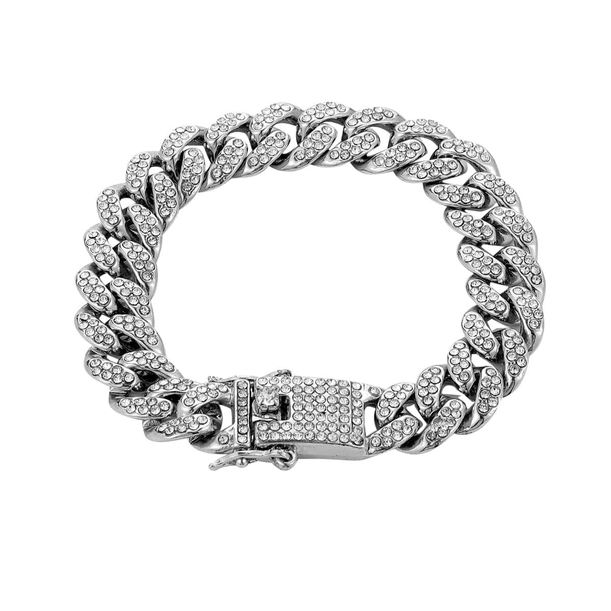 Cubic Zirconia & Silver-Plated Curb Chain Bracelet