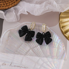 Black Acrylic & Cubic Zirconia Bow Baguette-Cut Drop Earrings