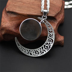 Red Pressed Flower & Silver-Plated Filigree Moon Pendant Necklace