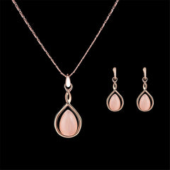 Pink & 18K Rose Gold-Plated Pear Pendant Necklace & Drop Earrings