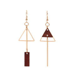 Wood & 18K Gold-Plated Openwork Triangle Asymmetrical Drop Earrings