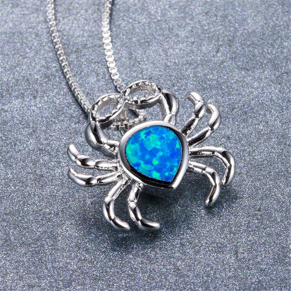 Blue Opal Crab Pendant Necklace