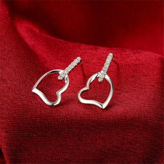 cubic zirconia & Silver-Plated Hollow Heart Drop Earrings - streetregion