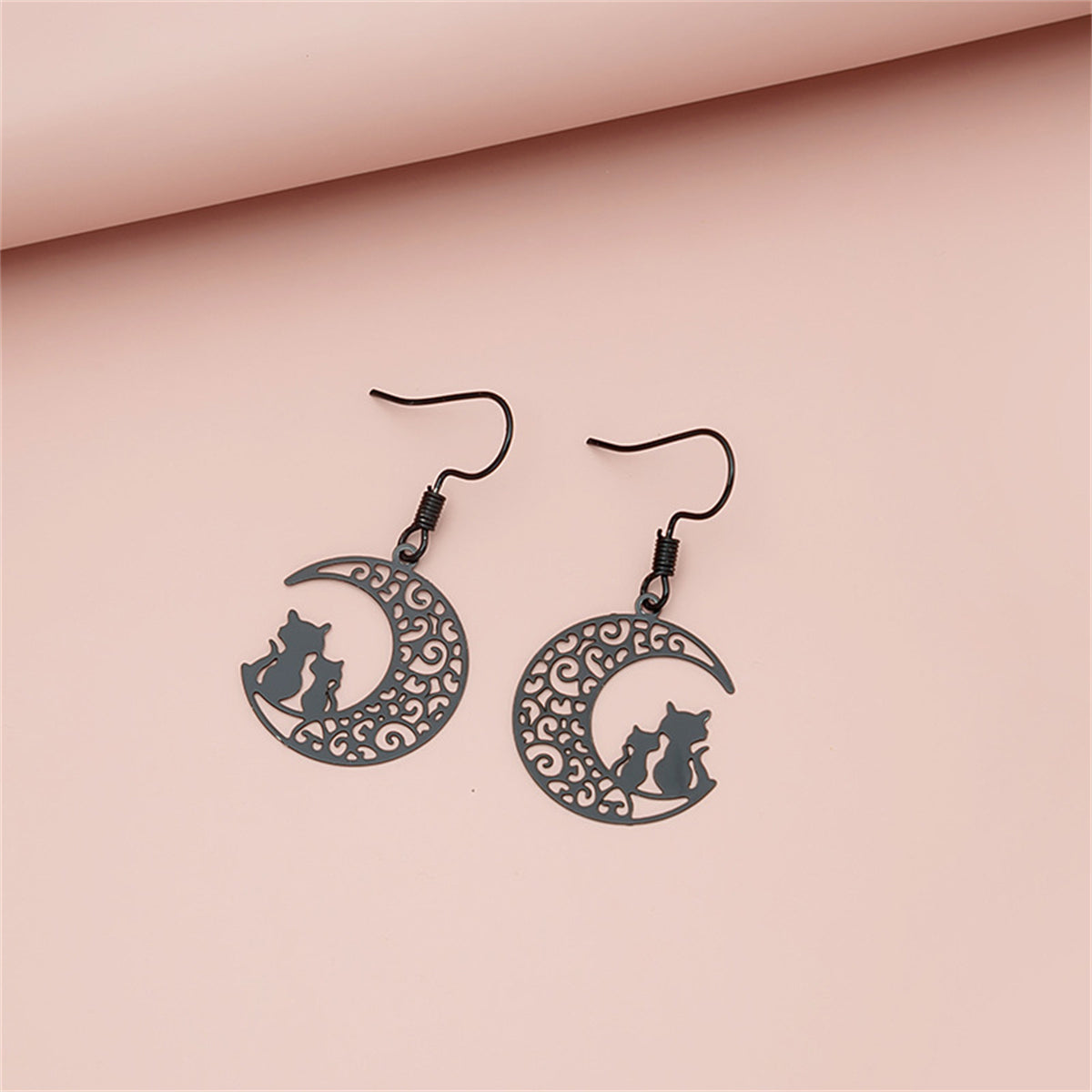 Black Moon & Cat Drop Earrings