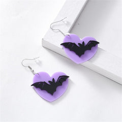 Purple & Silver-Plated Bat Drop Earrings