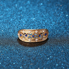 Blue & 18K Gold-Plated Embossed Ring