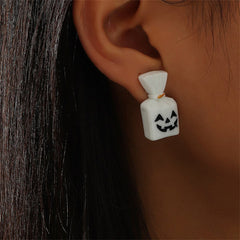 White & Silver-Plated Pumpkin Candy Stud Earrings