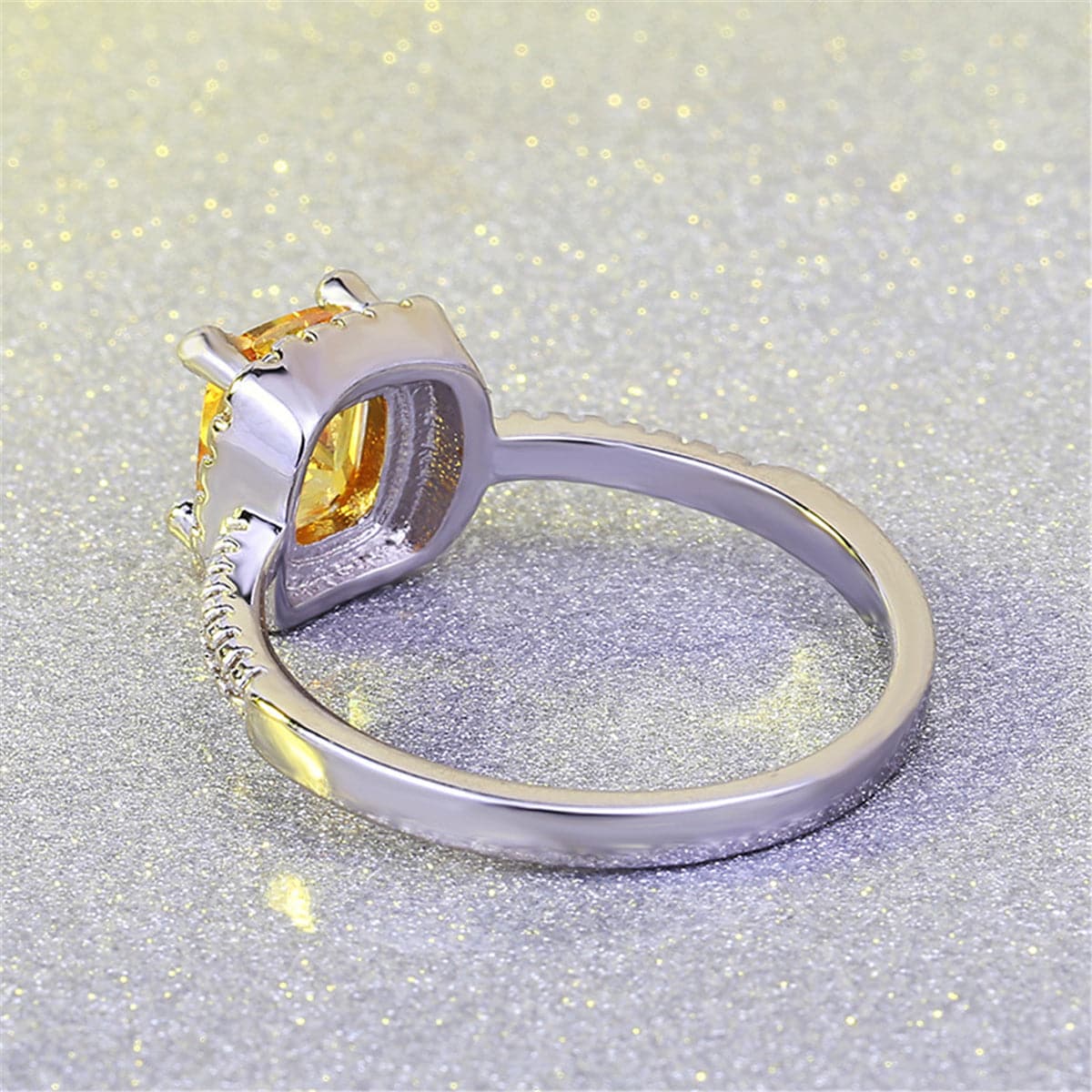 Yellow Crystal & Silver-Plated Square-Cut Ring