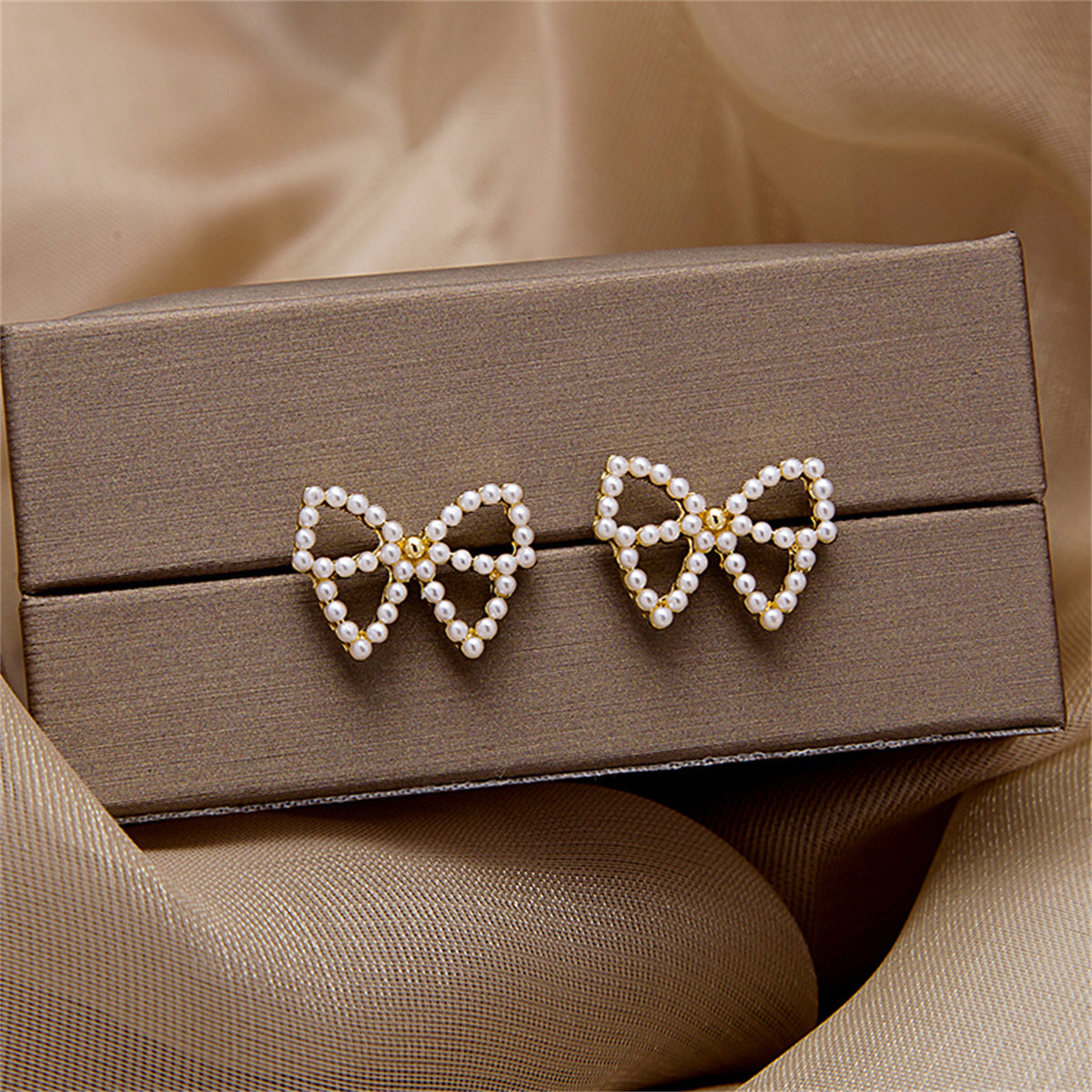 Pearl & 18K Gold-Plated Bow Stud Earrings