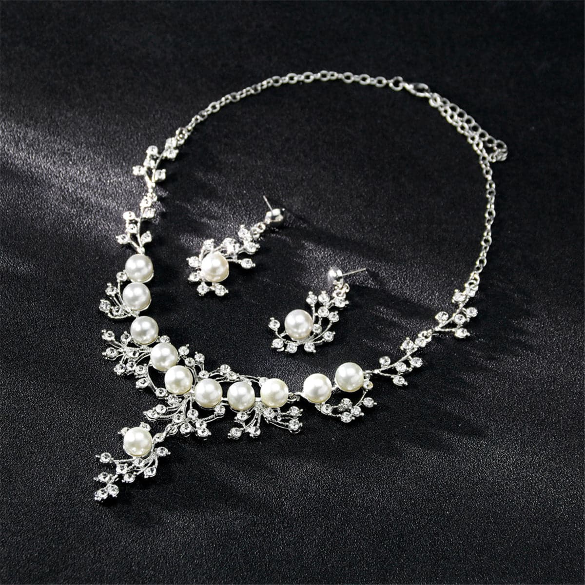 Pearl & Cubic Zirconia Branch Statement Necklace Set