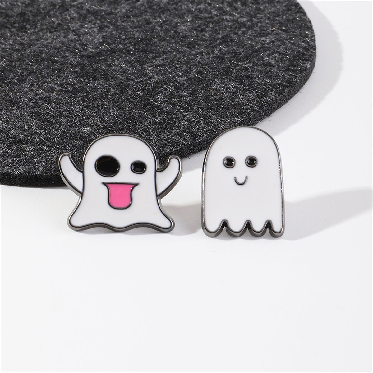 White & Silver-Plated Ghost Enamel Pin Set