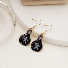 Black Enamel & 18K Gold-Plated Astronaut Bulb Drop Earrings