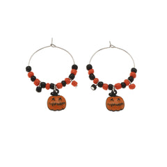 Orange Howlite & Silver-Plated Pumpkin Huggie Earrings