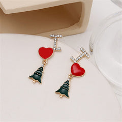 Cubic Zirconia & Enamel 18K Gold-Plated 'I Love Christmas Trees' Drop Earrings