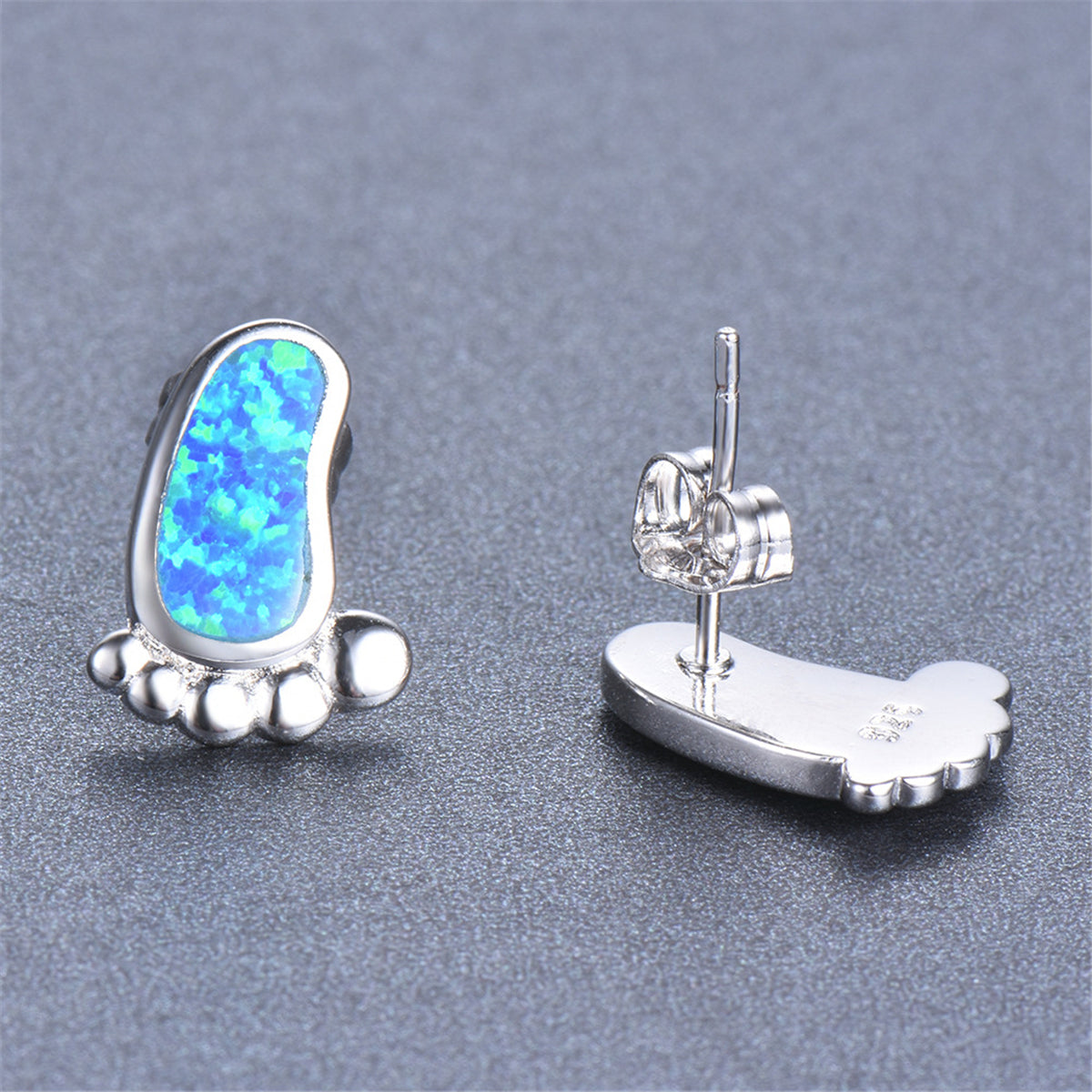 Blue Opal & Silver-Plated Footprint Stud Earrings