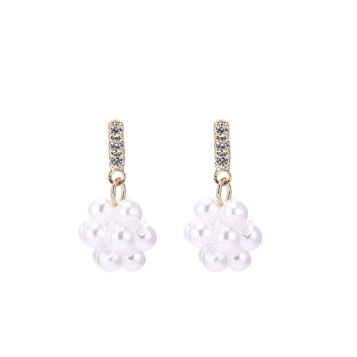 Pearl & Cubic Zirconia 18K Gold-Plated Cluster Flower Drop Earrings