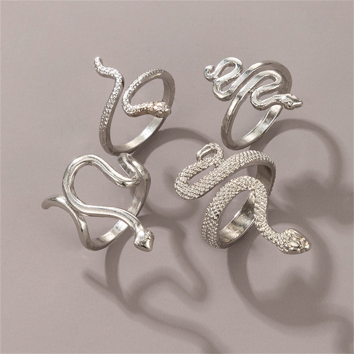 Silver-Plated Textured Snake Ring Set