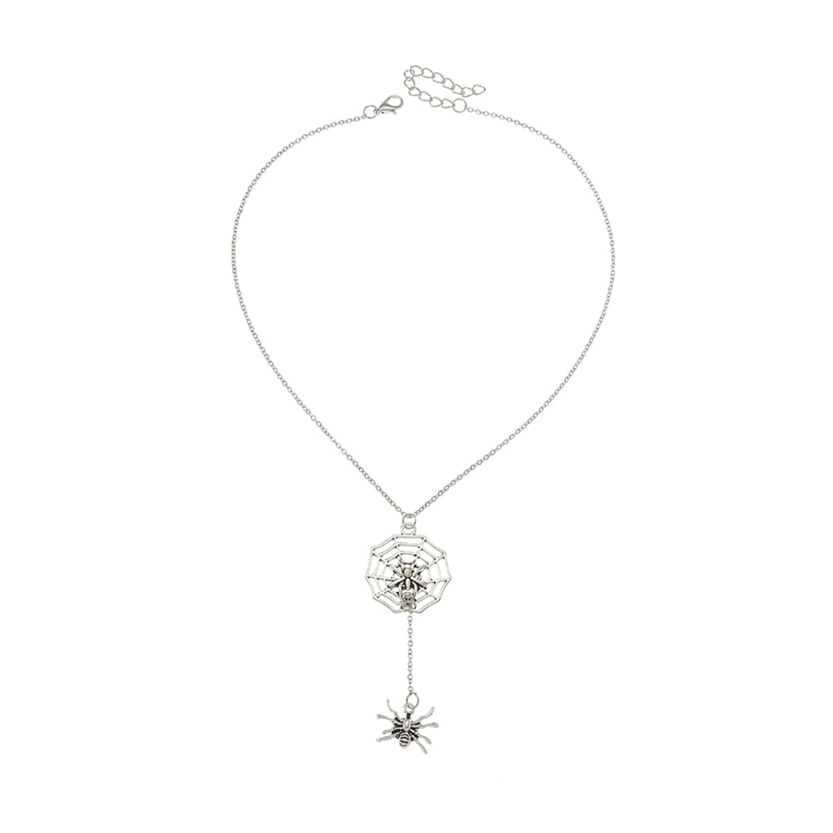 Silver-Plated Spider & Web Drop Necklace