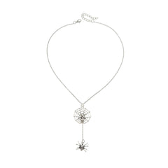 Silver-Plated Spider & Web Drop Necklace