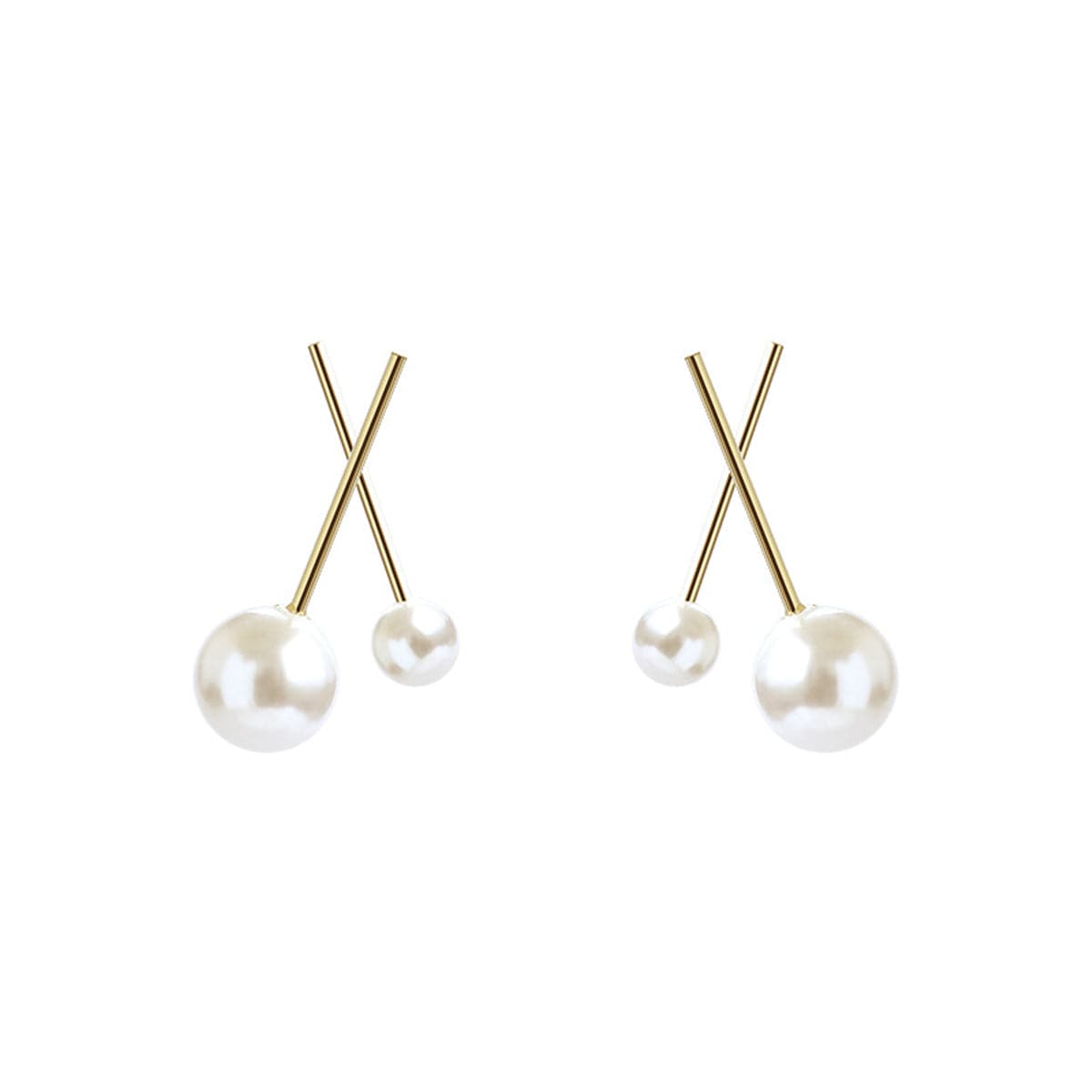 Pearl & 18K Gold-Plated Cross Stud Earrings