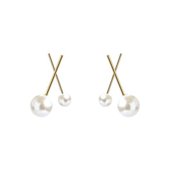 Pearl & 18K Gold-Plated Cross Stud Earrings