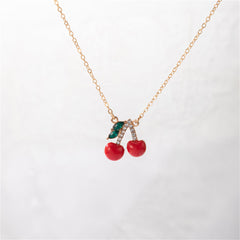 Red Enamel & Cubic Zirconia Cherry Cluster Pendant Necklace