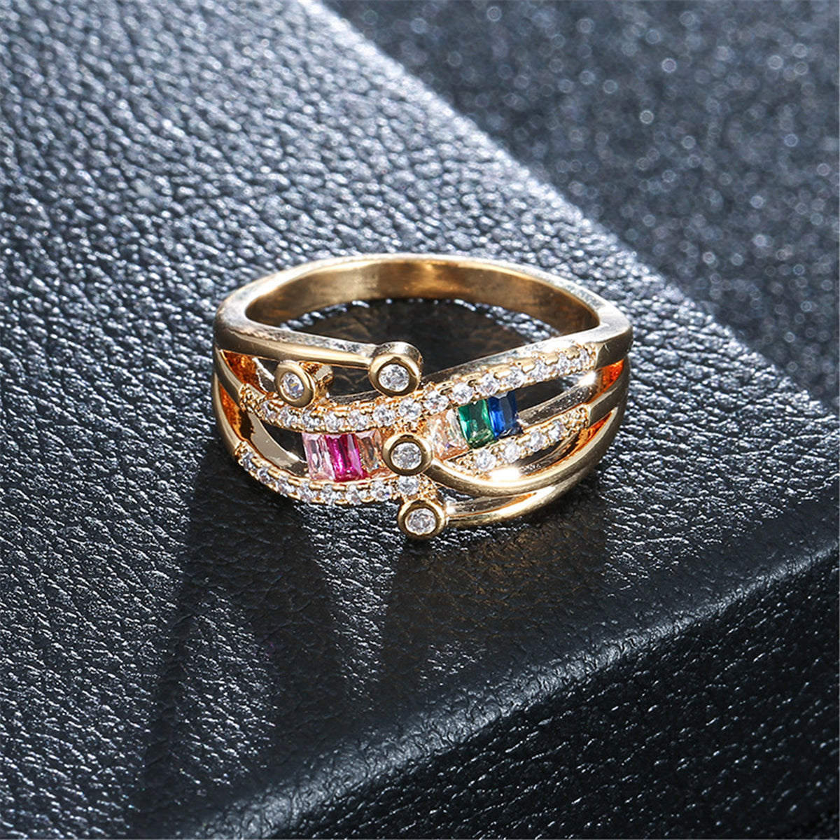 Cubic Zirconia & Rainbow Crystal Rattan Ring