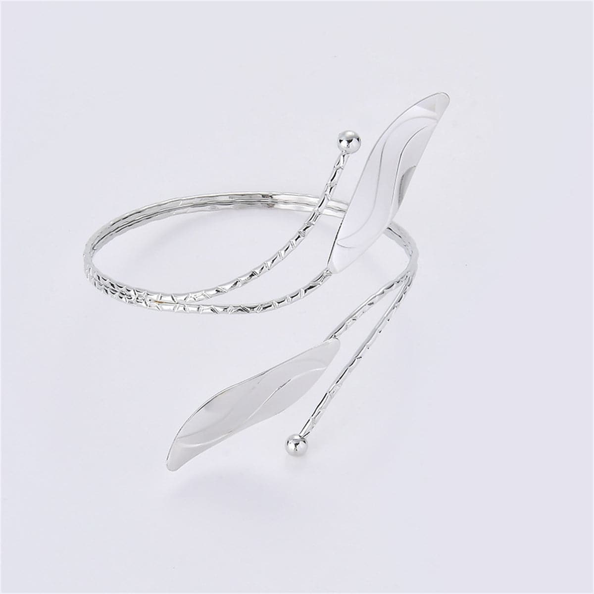 Silver-Plated Leaves Bypass Arm Cuff