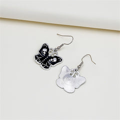 Black & Silver-Plated Skull Butterfly Drop Earrings