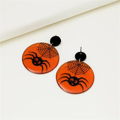 Black & Orange Spider Web Drop Earrings