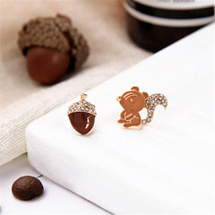 Cubic Zirconia & Enamel 18K Gold-Plated Squirrel Nut Stud Earrings