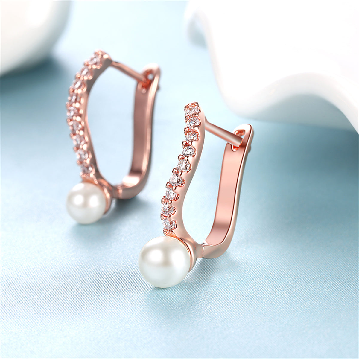 Pearl & 18K Rose Gold-Plated Huggie Earrings