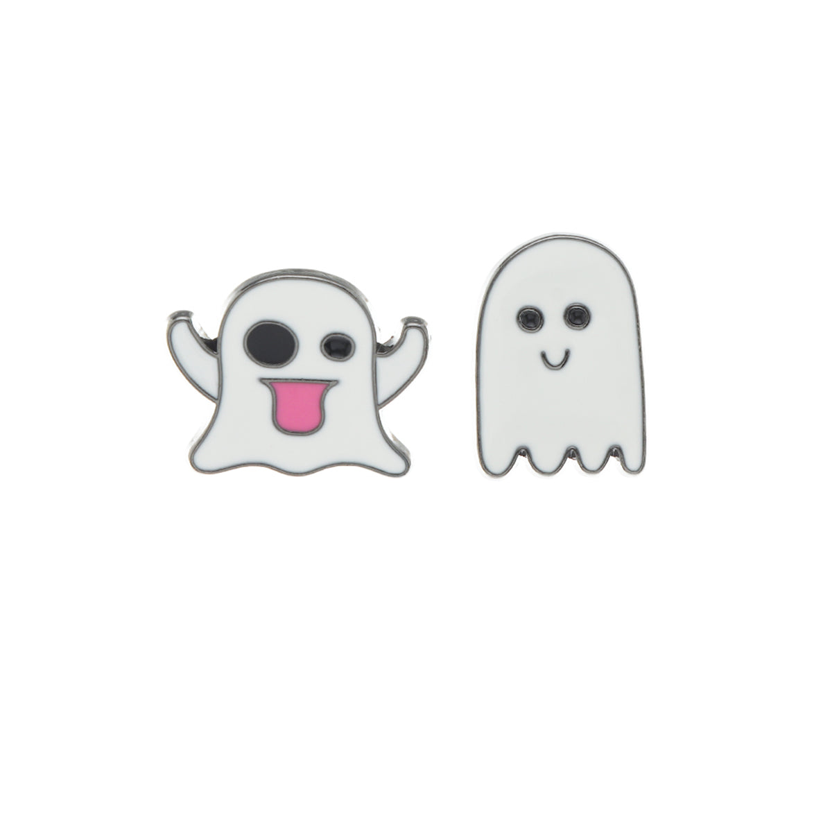 White & Silver-Plated Ghost Enamel Pin Set