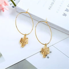 Unique 18K gold-plated cactus hoop earrings, blending nature-inspired design with modern elegance for a standout look.