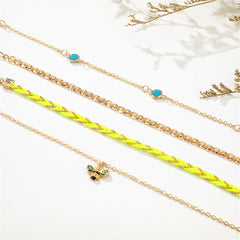 Neon Yellow & 18K Gold-Plated Bee Charm Anklet Set