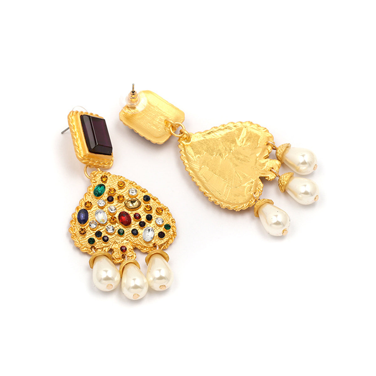 Pearl & Multicolor Crystal 18K Gold-Plated Abstract Heart Drop Earrings