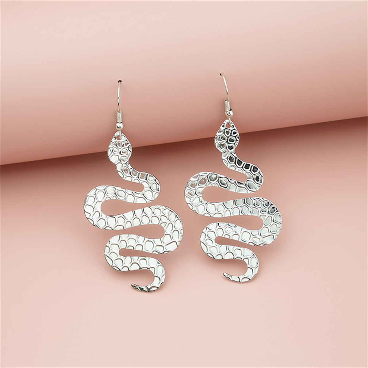 Silver-Plated Hammered Snake Drop Earrings