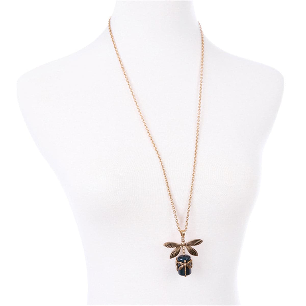 Green & 18K Gold-Plated Dragonfly Pendant Necklace