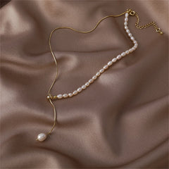 Pearl & 18K Gold-Plated Drop Necklace