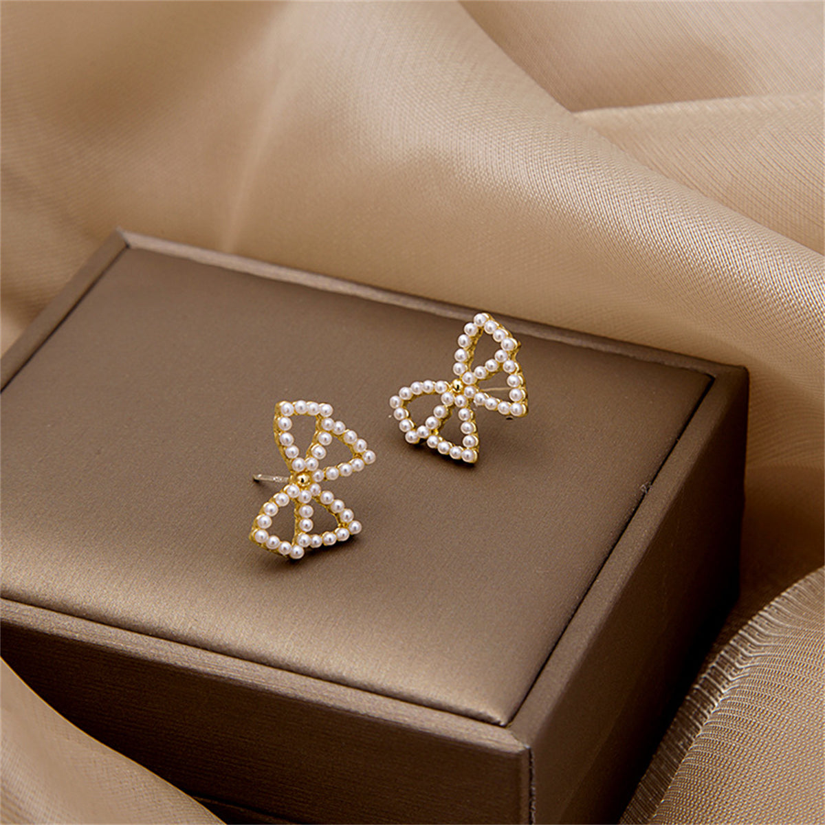 Pearl & 18K Gold-Plated Bow Stud Earrings