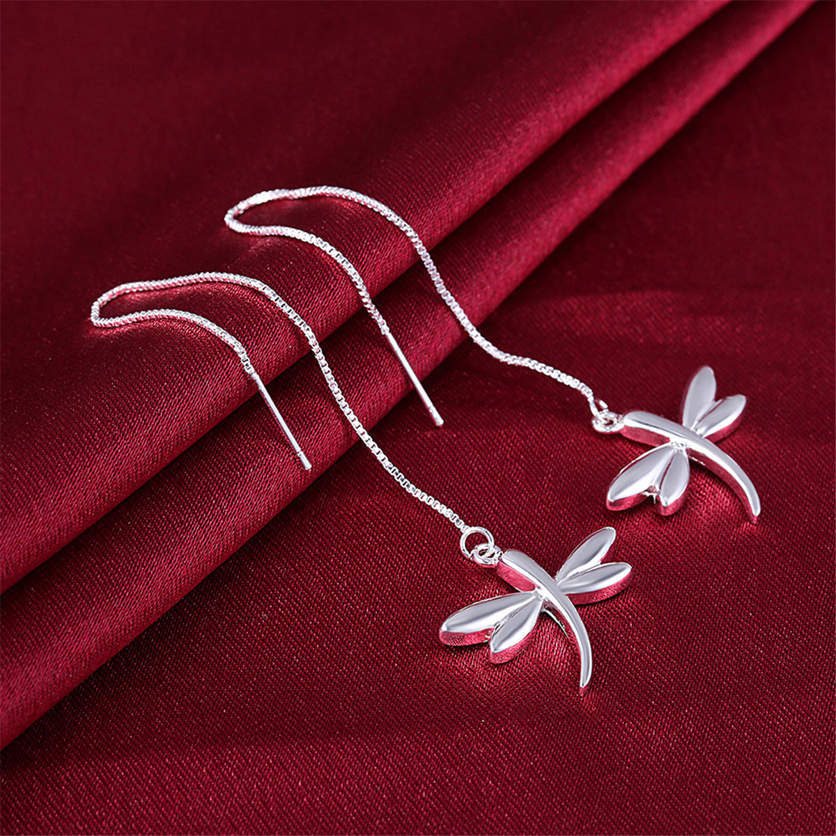 Silver-Plated Dragonfly Threader Earrings